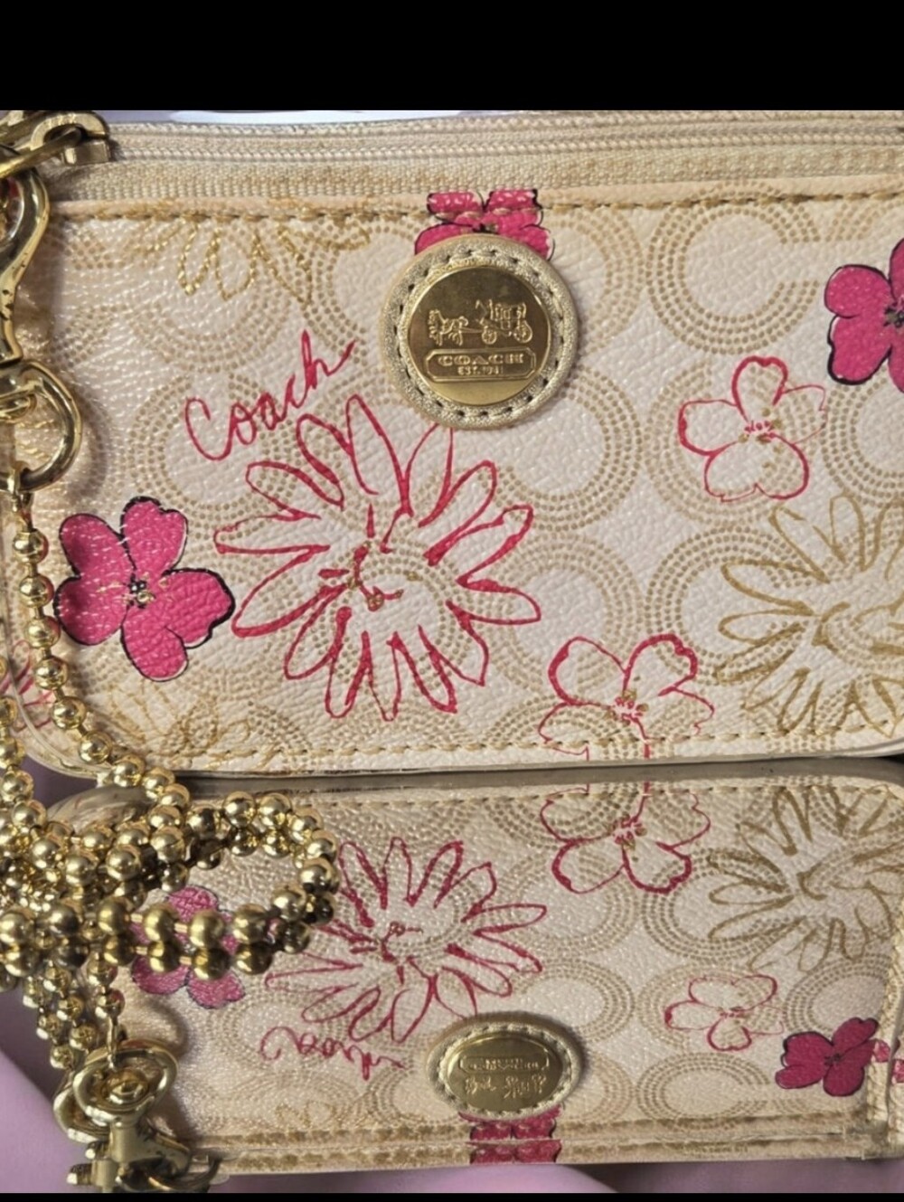 Coach Poppy Signature Daisy Floral Mini Skinny ID Case Zip Wallet Card Holder - Picture 3 of 4